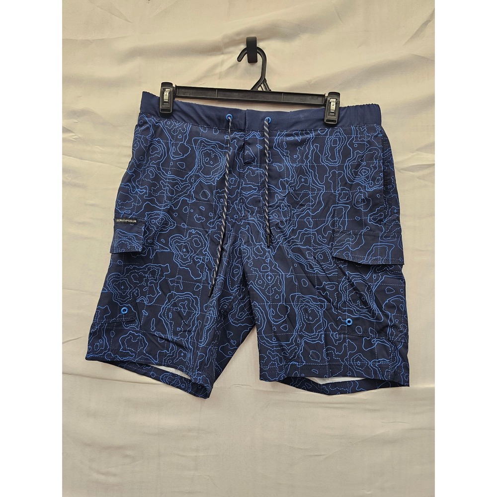 ZeroXposur Mens Topographic Print Swim Shorts Blue Polyester Blend Casual Size L